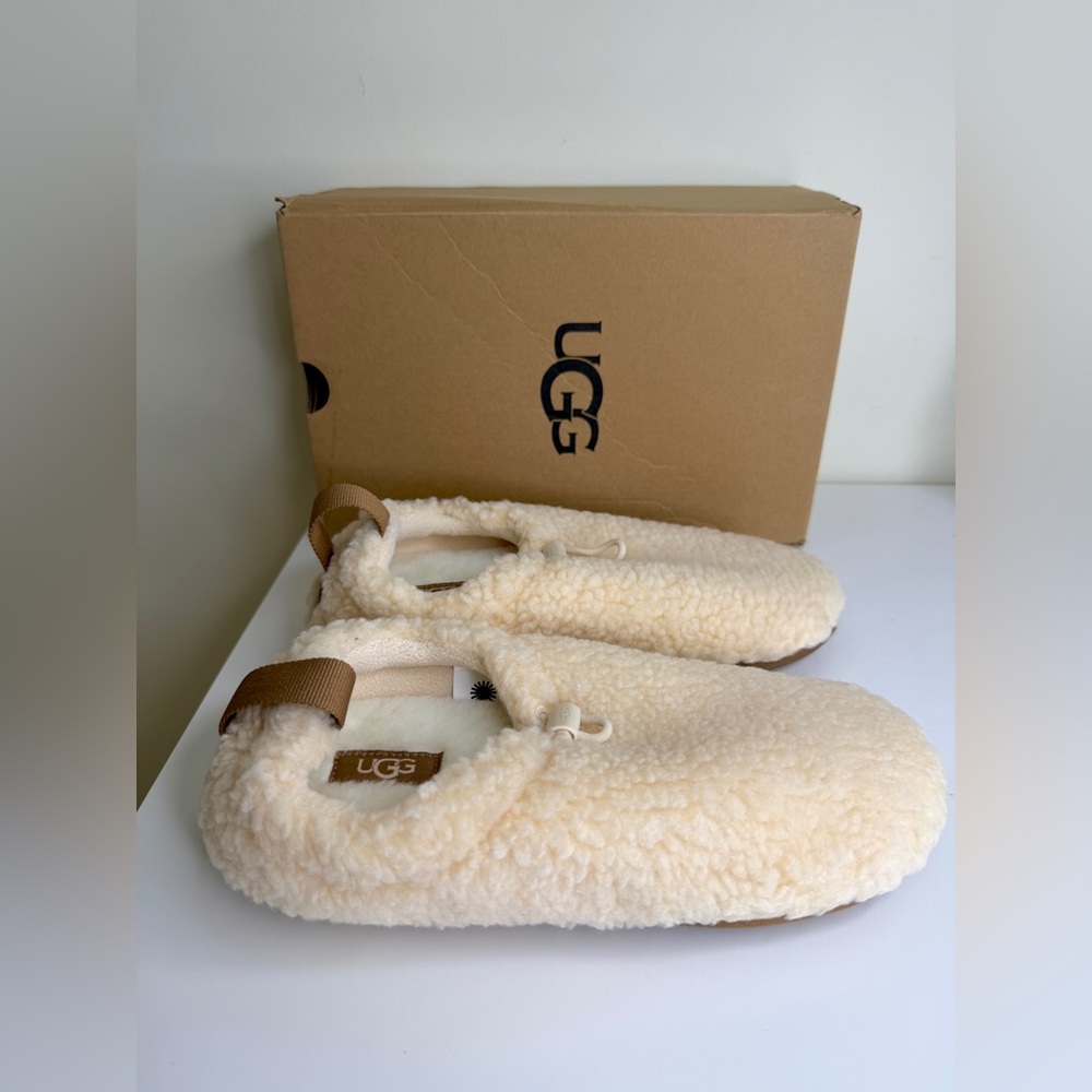 UGG Plushy Slipper Women Natural Chestnut Cozy Wool Blend Sizes 8 -9-10 New